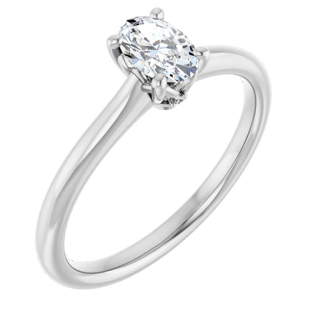 14K White 6 x 4 mm Oval .007 CTW Natural Diamond Semi-Set Engagement Ring
