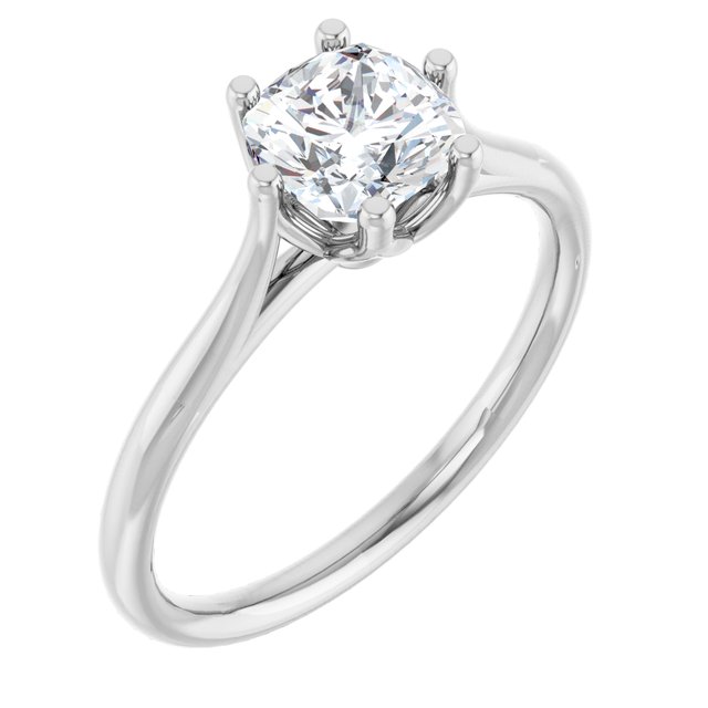 18K White 6 mm Cushion Engagement Ring Mounting
