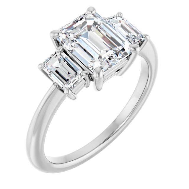 14K White 8x6 mm Emerald 3/4 CTW Lab-Grown Diamond Semi-Set Engagement Ring