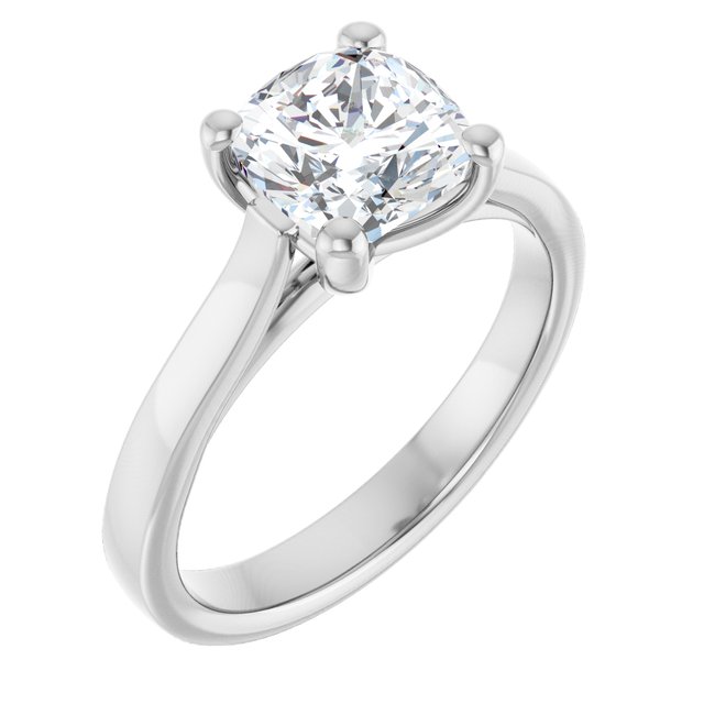 18K White 7 mm Cushion Engagement Ring Mounting