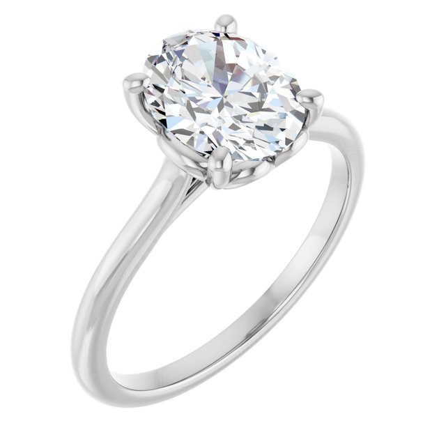 14K White  9x7 mm Oval Solitaire Engagement Ring Mounting